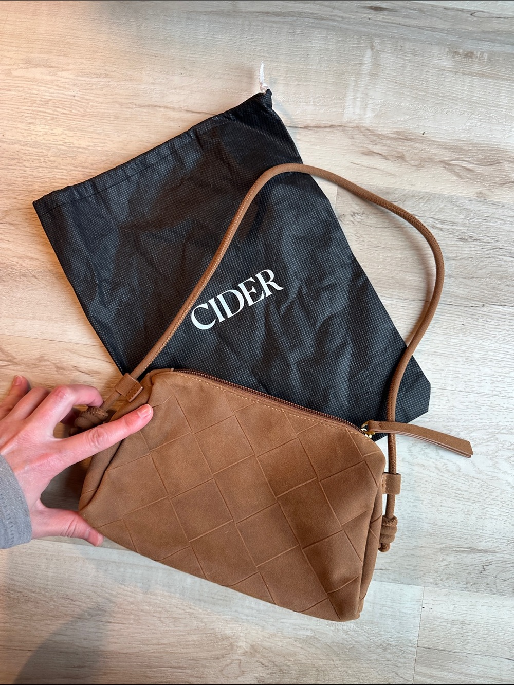 Cider Chestnut Suede handbag with cute knotted detail